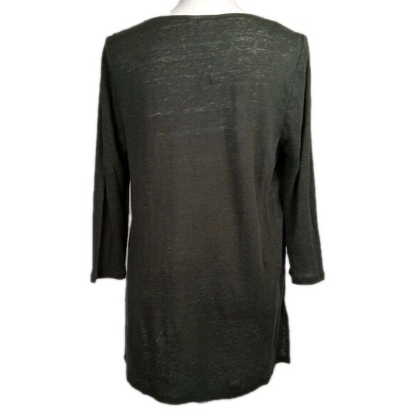 J Jill 100% Linen Tunic Top M Army Green Pullover 3/4 Sleeve Lagenlook Scandi - Picture 2 of 9